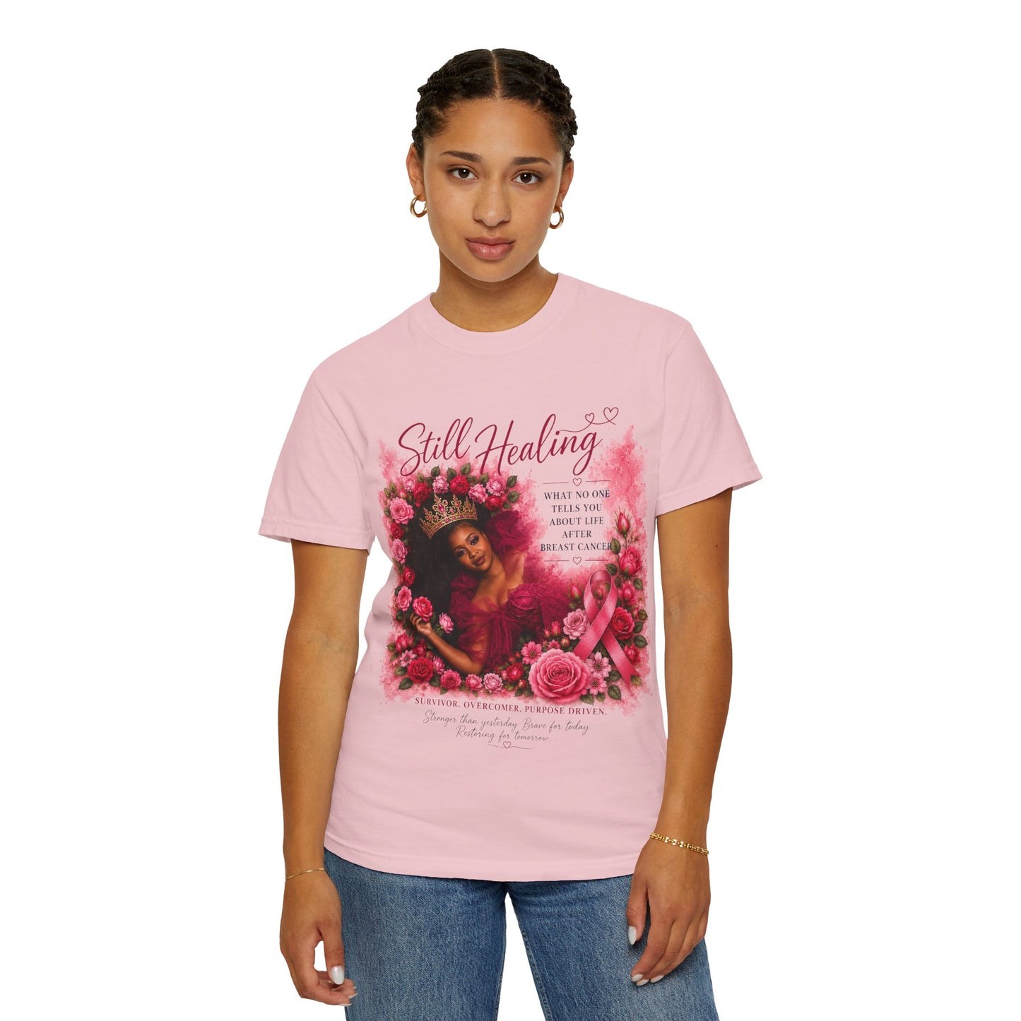 Still Healing T‑Shirt — Feminine Self‑Care Rose Graphic Tee
