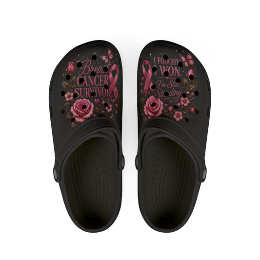 Breast Cancer Survivor Floral Clog Shoes – Pink Ribbon EVA Foam Slip-Ons