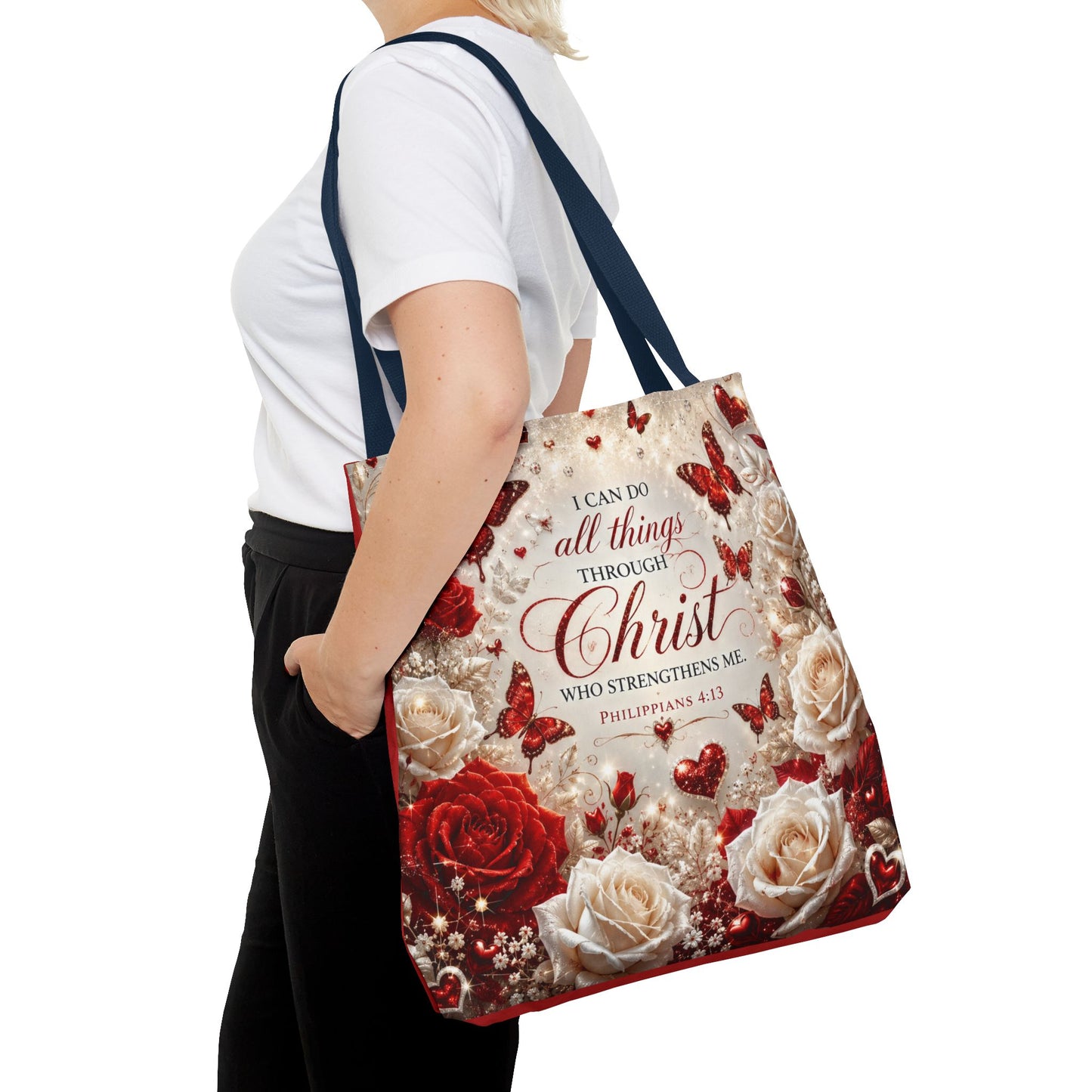 Christian Floral Tote Bag — "I Can Do All Things Through Christ" Philippians 4:13