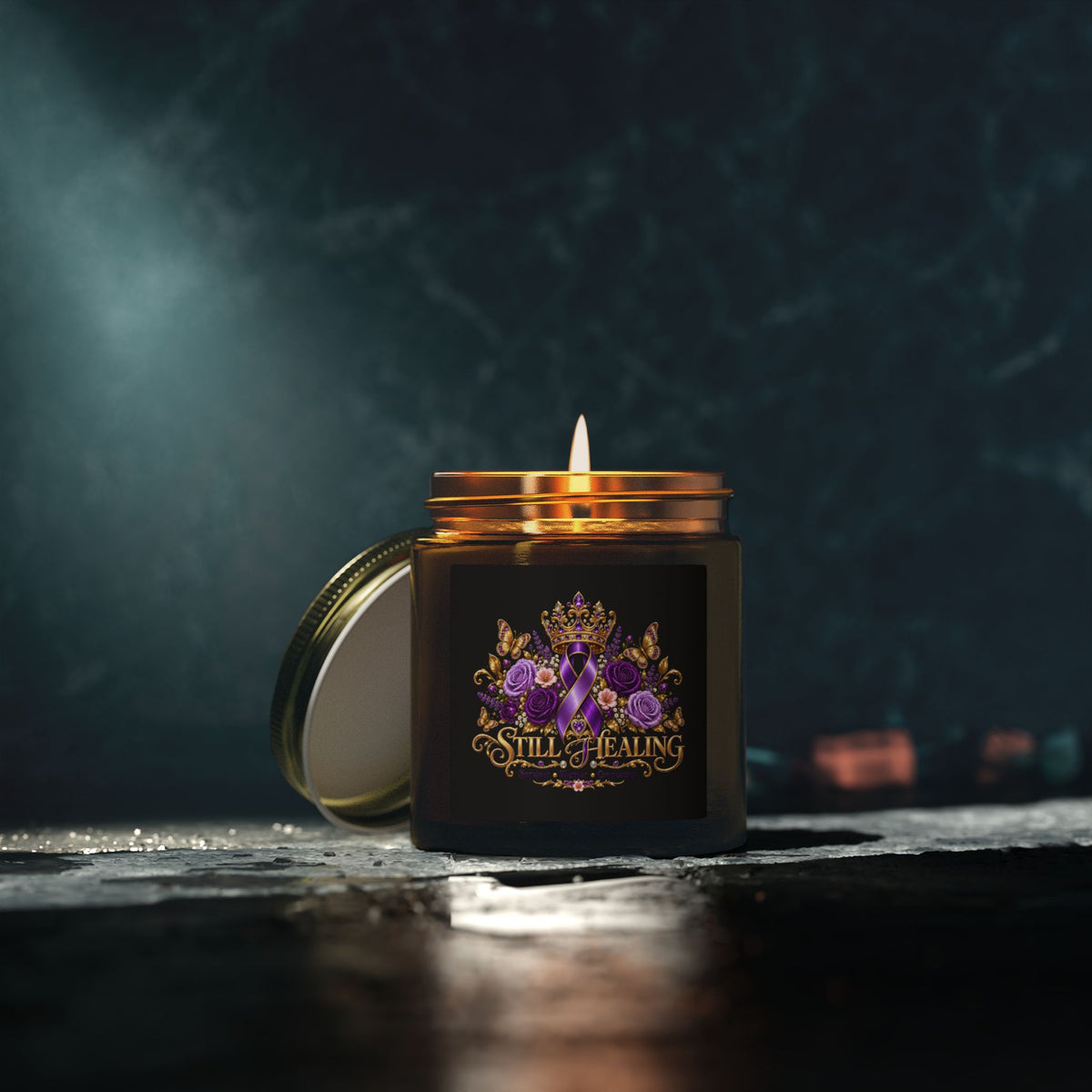 Still Healing Purple Ribbon Scented Candle — Coconut Apricot Wax (4oz/9oz)