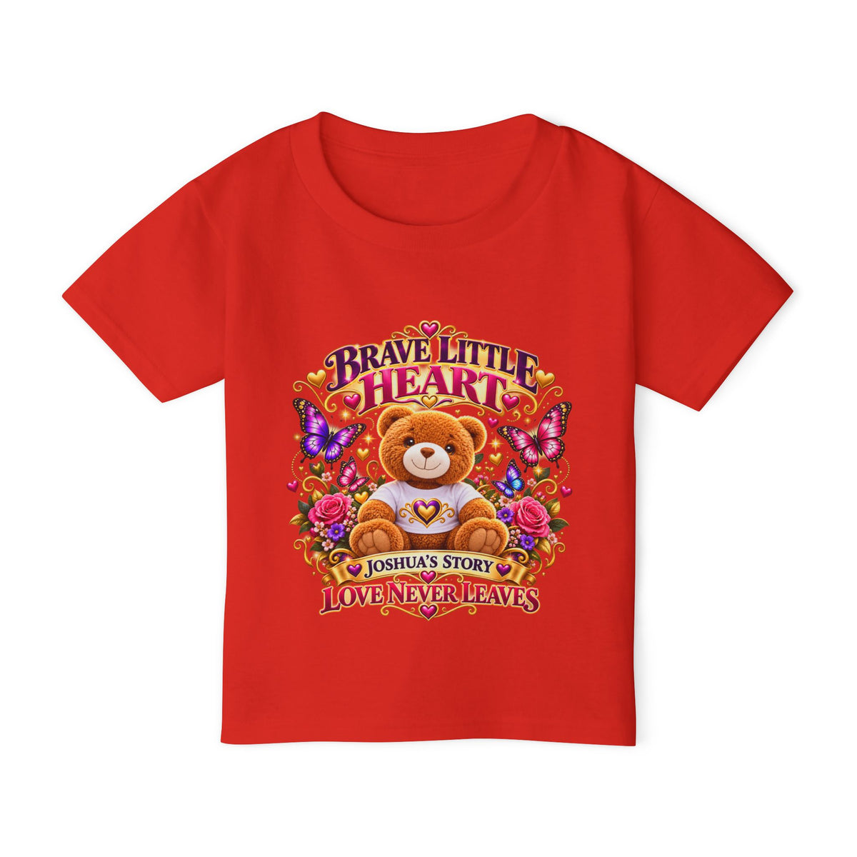 Toddler T-Shirt — "Brave Little Heart" Personalized Bear Design (Love Never Leaves)