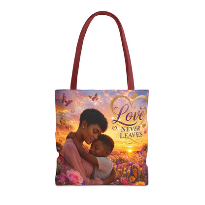 Love Never Leaves Tote Bag — Mother & Child Floral Sunset AOP Tote
