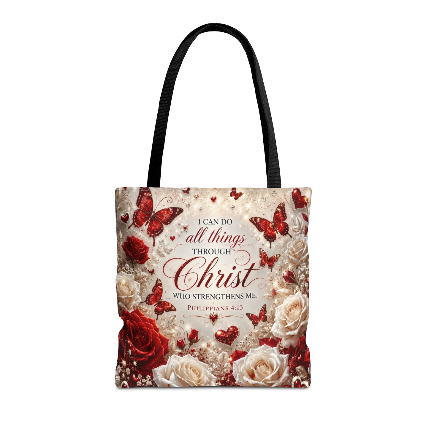 Christian Floral Tote Bag — "I Can Do All Things Through Christ" Philippians 4:13