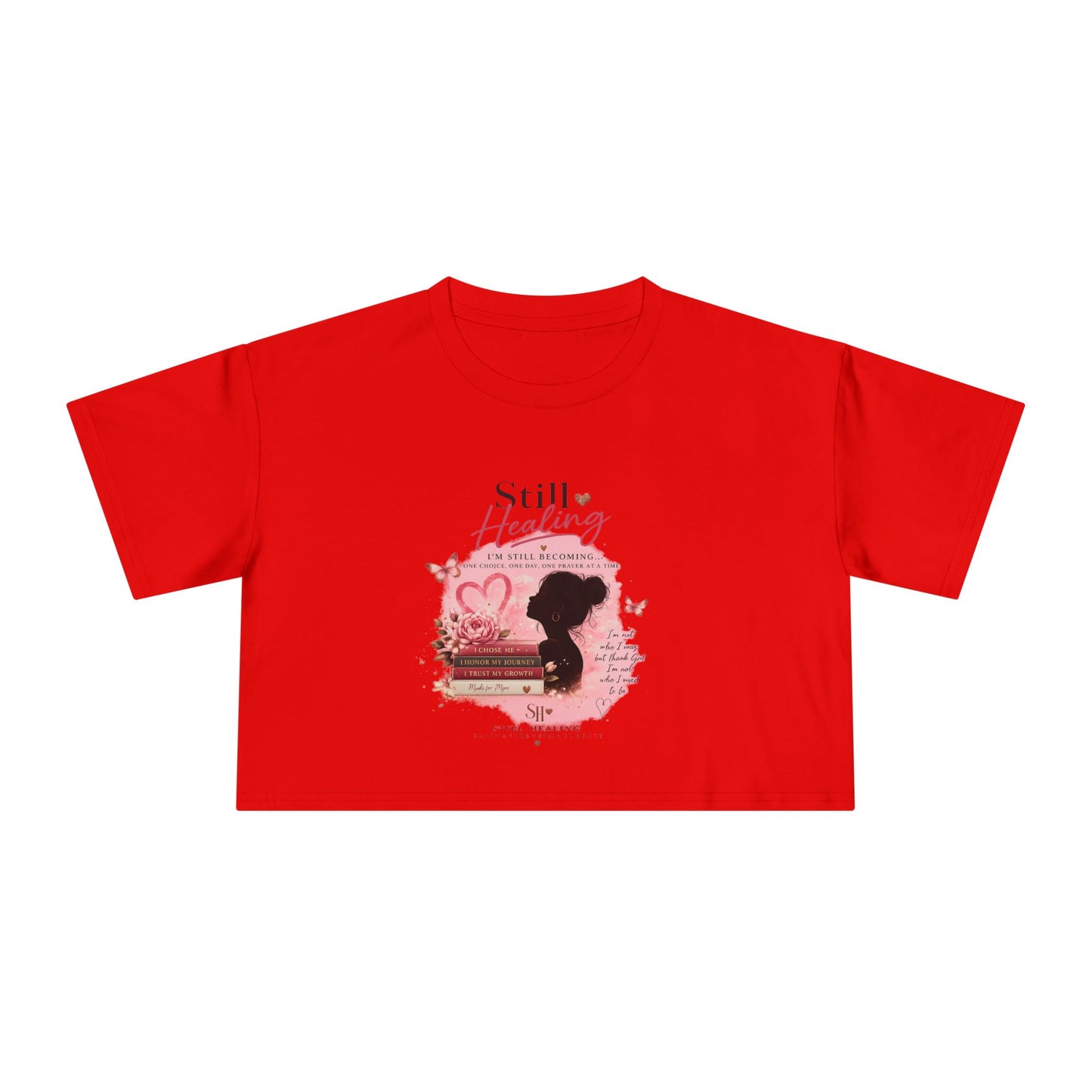 Crop Tee — 'Still Healing' Pink Floral Breast Cancer Awareness Top