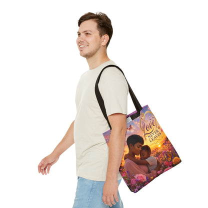 Love Never Leaves Tote Bag — Mother & Child Floral Sunset AOP Tote