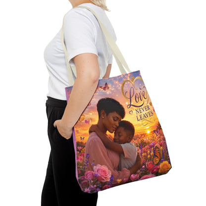 Love Never Leaves Tote Bag — Mother & Child Floral Sunset AOP Tote