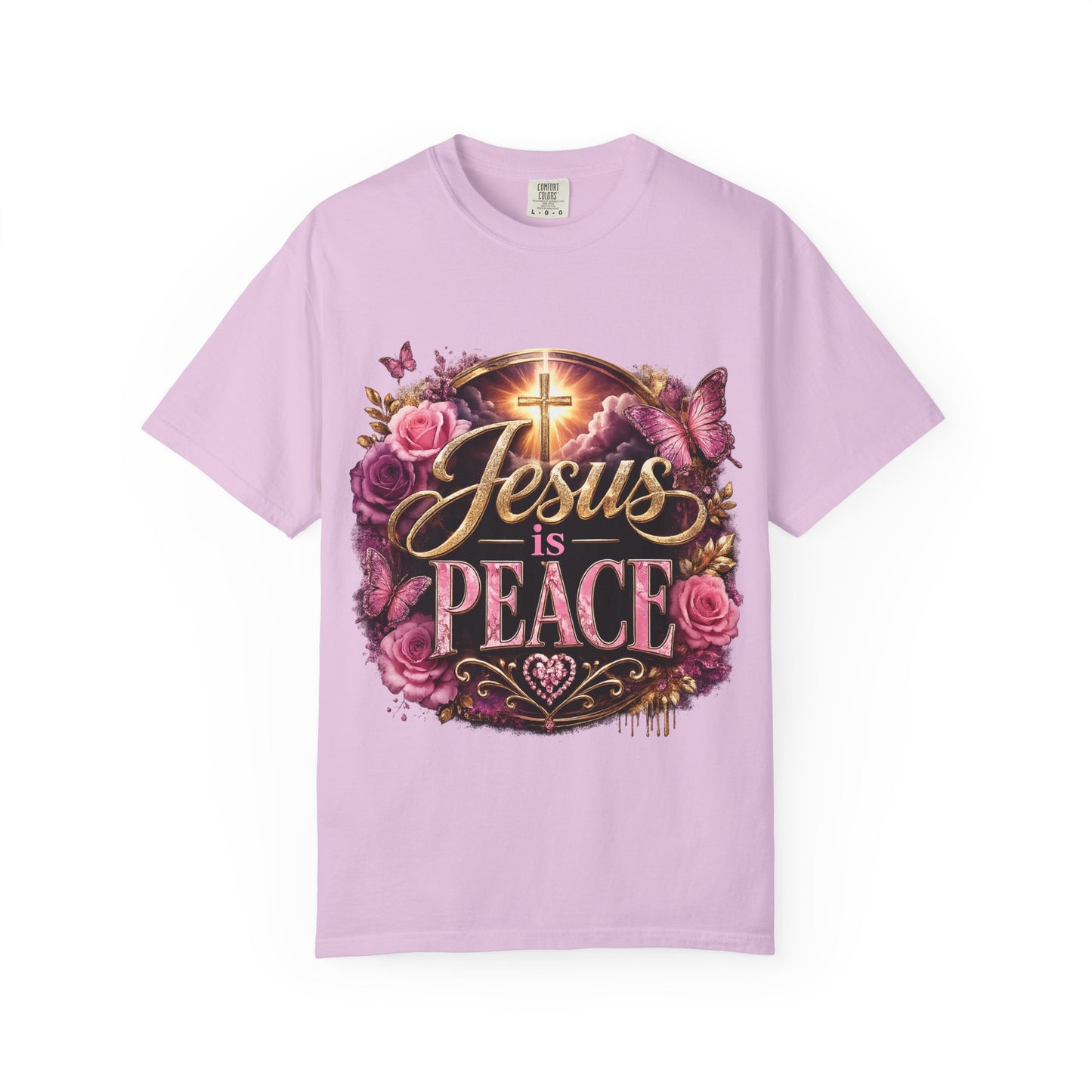 Christian T-Shirt — "Jesus is Peace" Floral Cross Tee