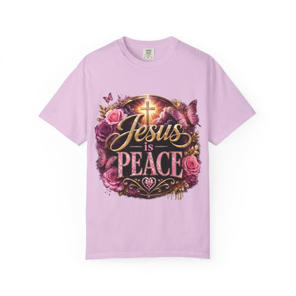 Christian T-Shirt — "Jesus is Peace" Floral Cross Tee