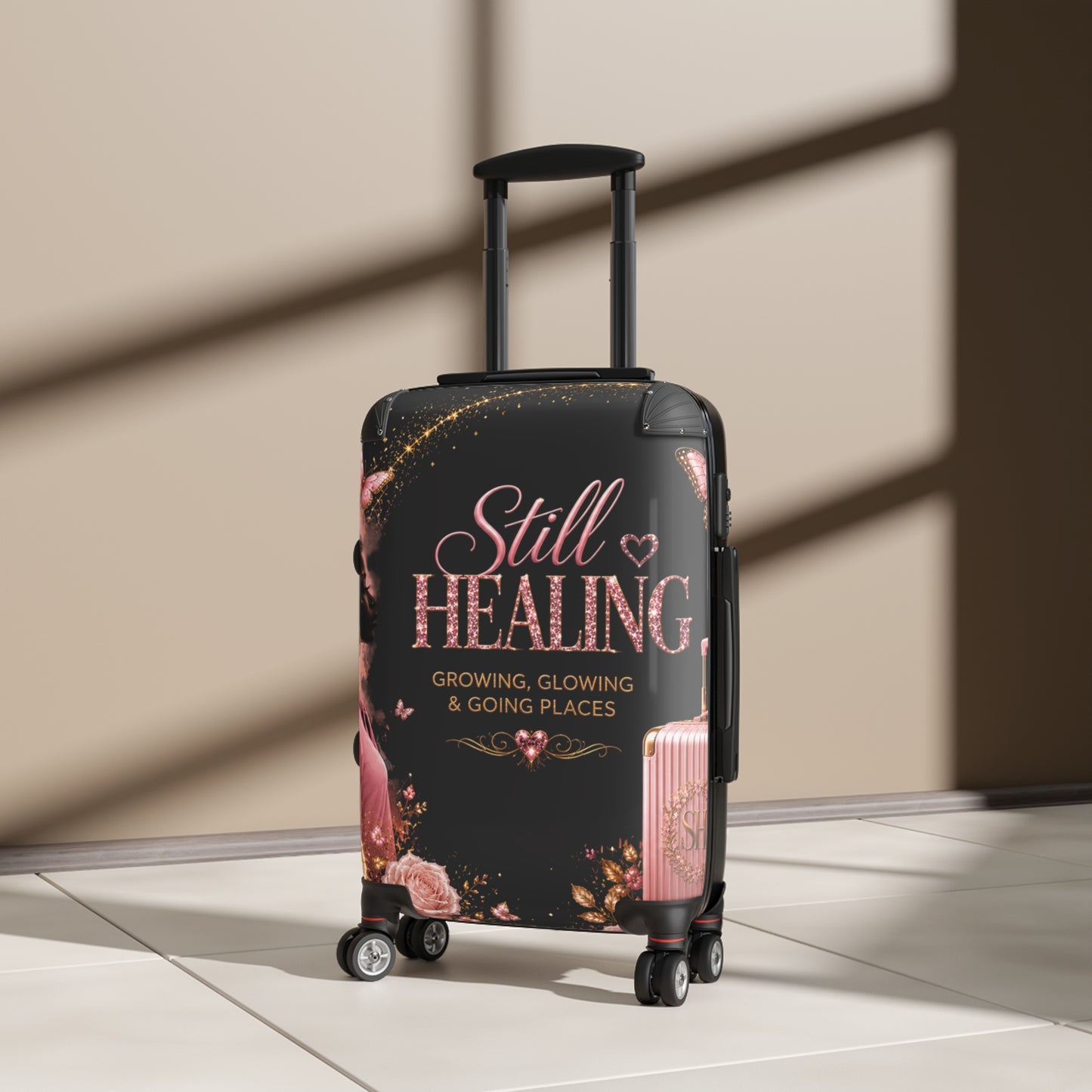 Still Healing Carry-On Suitcase — "Still Healing: Growing, Glowing & Going Places" Inspirational Travel Luggage