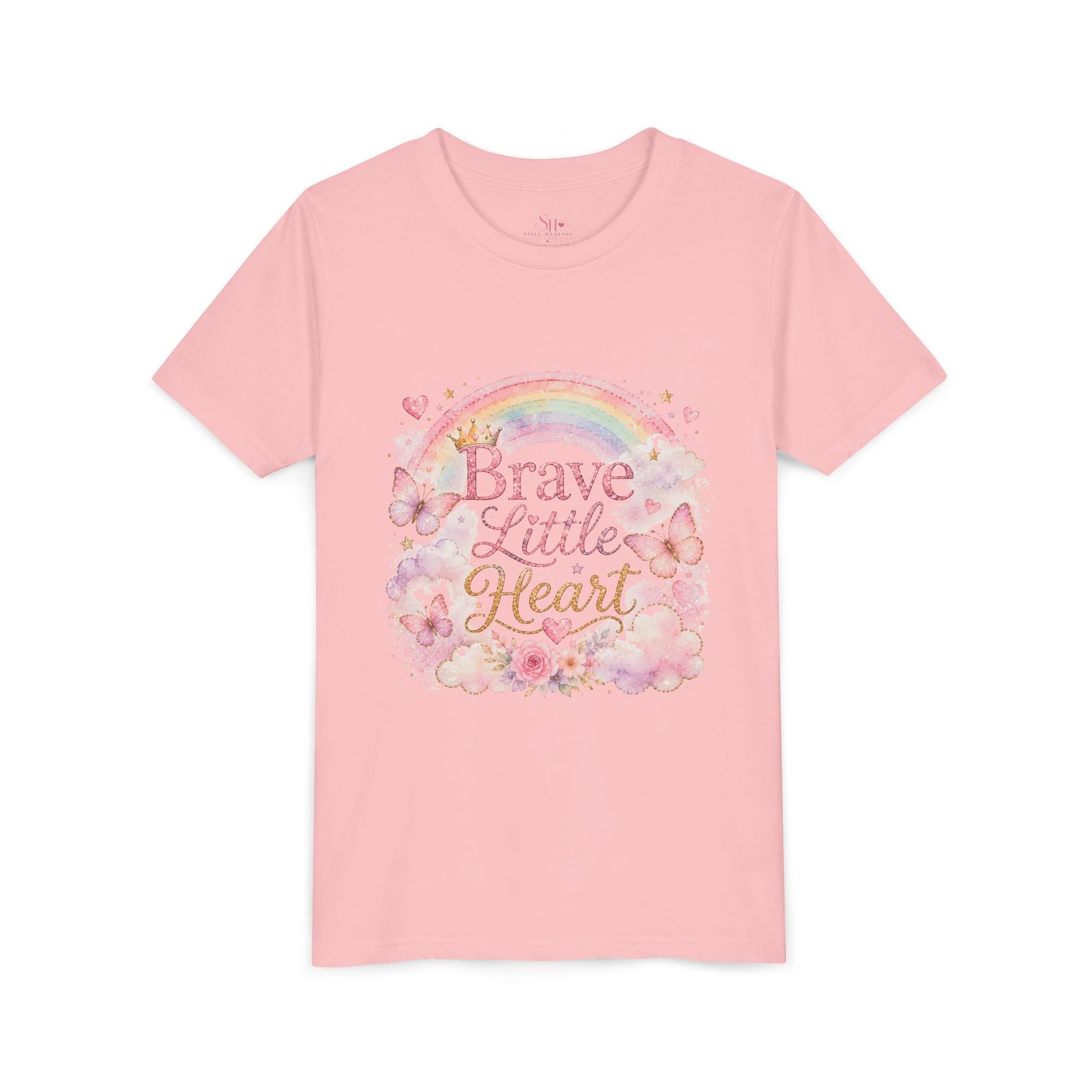 Brave Little Heart Youth Tee — Rainbow Butterflies Floral Kids Shirt