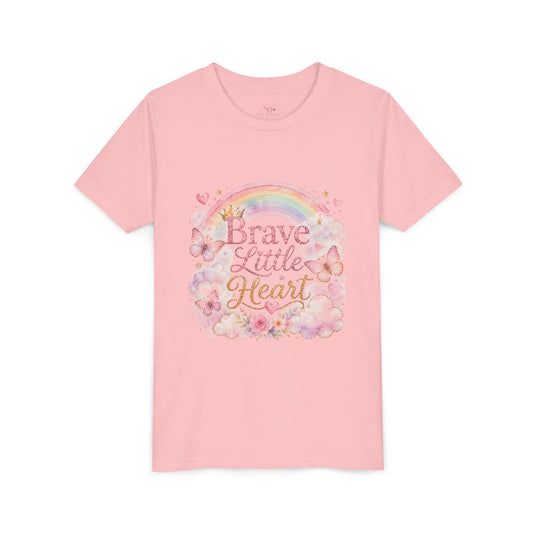 Brave Little Heart Youth Tee — Rainbow Butterflies Floral Kids Shirt