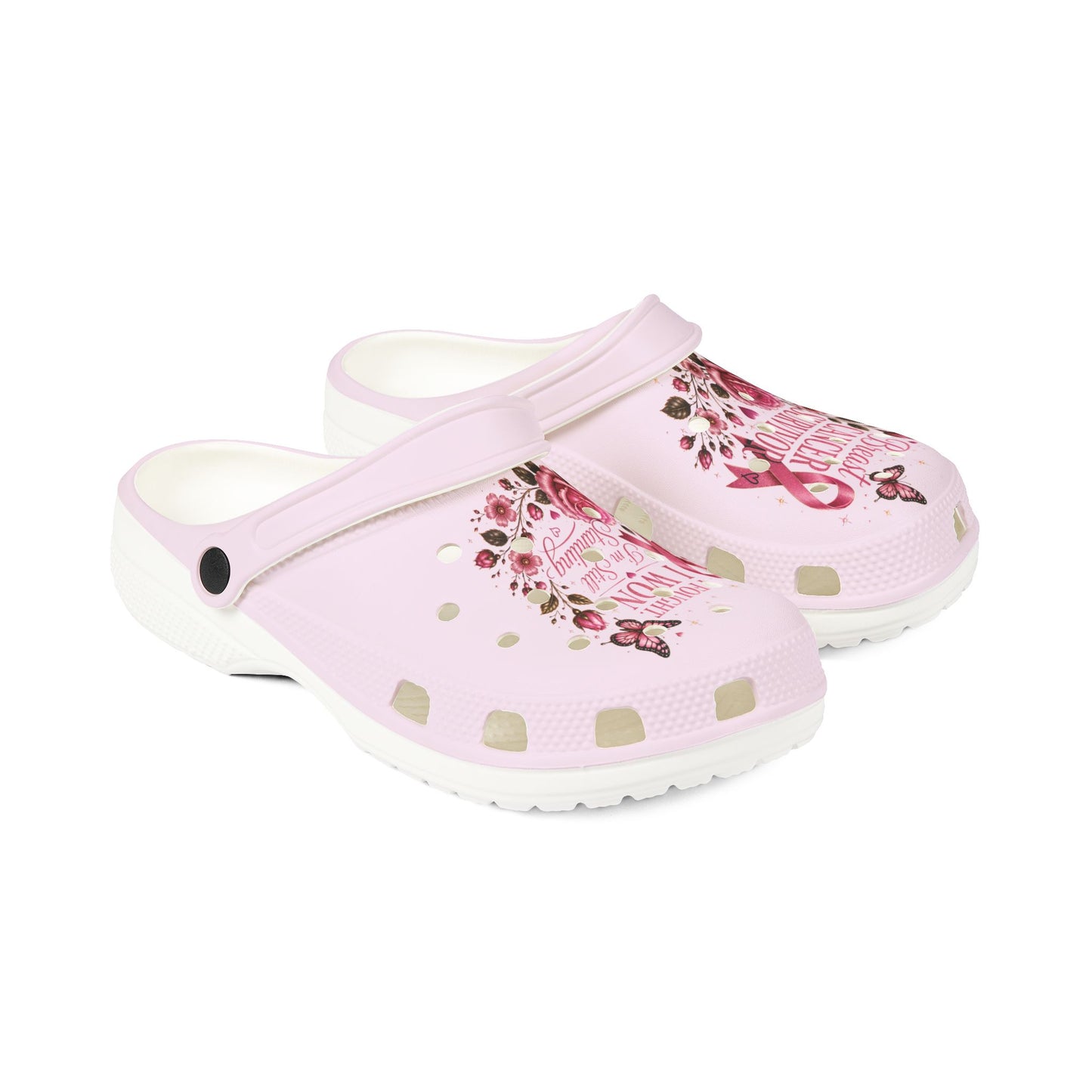 Pink Breast Cancer Survivor Clog - "I Fought I Won" Floral Ribbon EVA Shoes