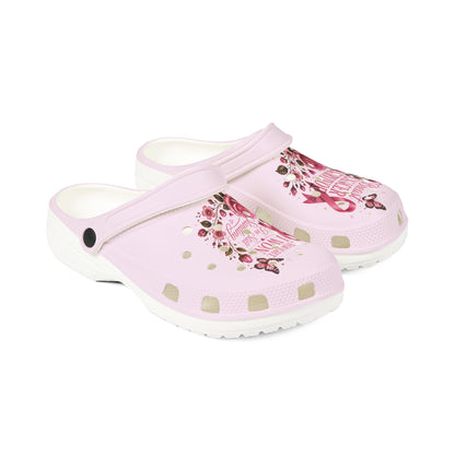 Pink Breast Cancer Survivor Clog - "I Fought I Won" Floral Ribbon EVA Shoes