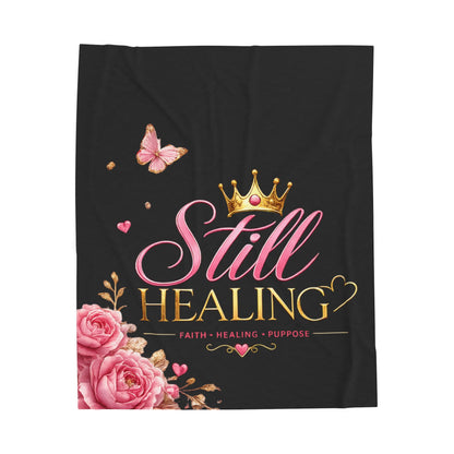 Still Healing Plush Blanket — Inspirational Faith Healing Throw with Crown & Roses
