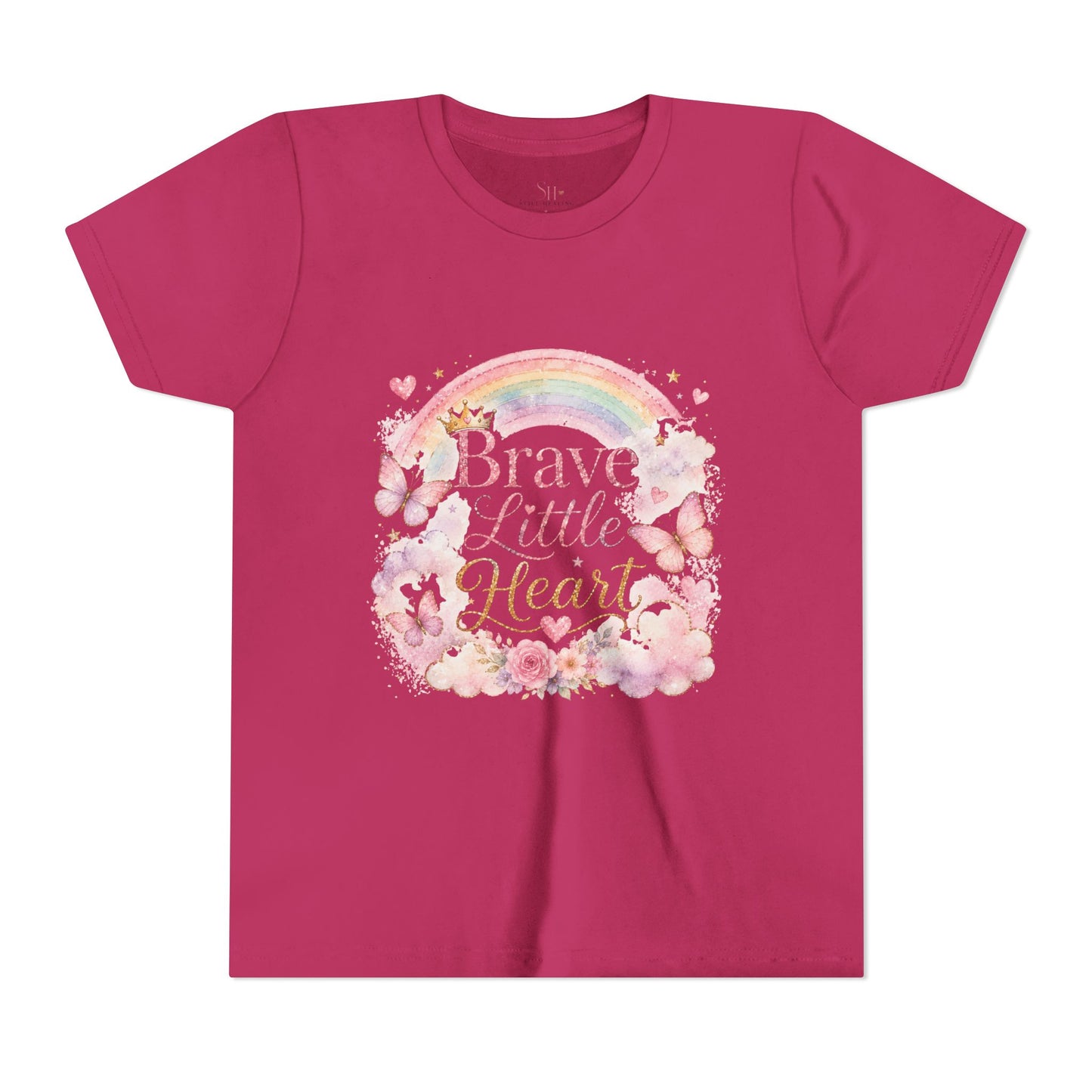 Brave Little Heart Youth Tee — Rainbow Butterflies Floral Kids Shirt