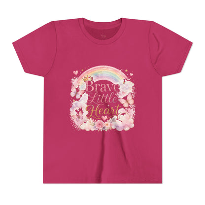 Brave Little Heart Youth Tee — Rainbow Butterflies Floral Kids Shirt