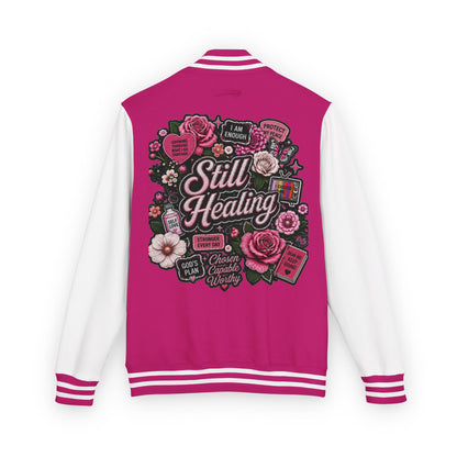 Still Healing Letterman Jacket — Pink Floral Varsity Jacket