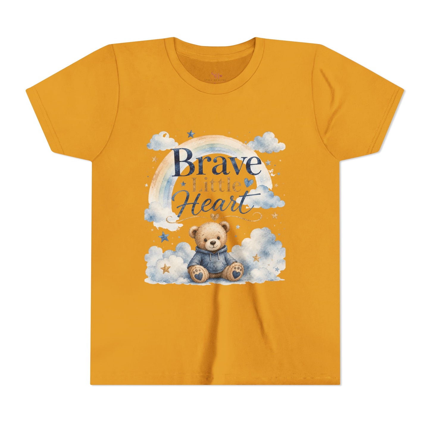 Brave Little Heart Youth Tee — Cute Teddy Rainbow Kids Shirt