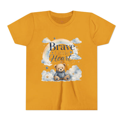 Brave Little Heart Youth Tee — Cute Teddy Rainbow Kids Shirt