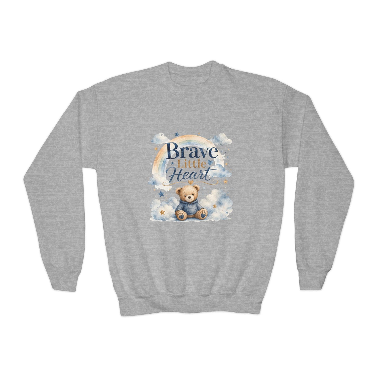 Youth Sweatshirt — "Brave Little Heart" Teddy Bear Kids Crewneck