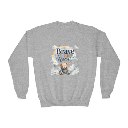 Youth Sweatshirt — "Brave Little Heart" Teddy Bear Kids Crewneck
