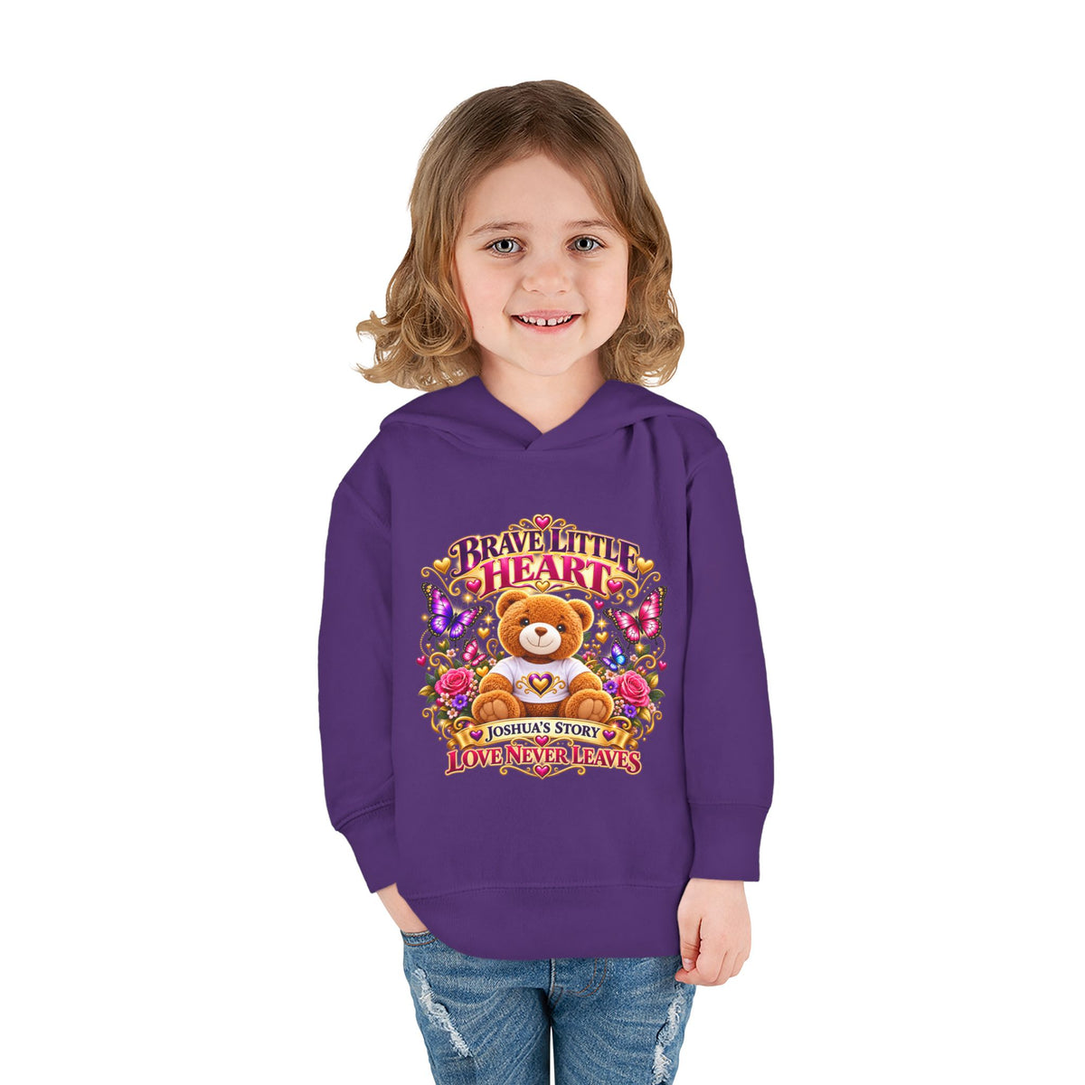Toddler Hoodie - "Brave Little Heart" Teddy Design (Personalize: Joshua's Story)