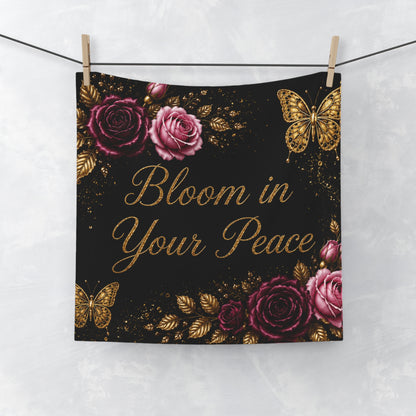 Bloom In Your Peace Face Towel — Floral Butterflies Inspirational Hand Towel