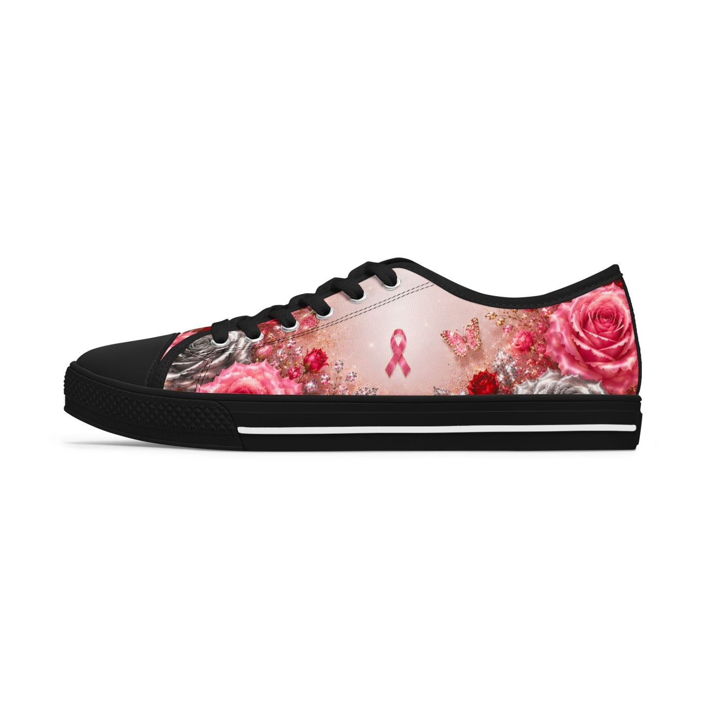 Breast Cancer Awareness Floral Low Top Sneakers — Pink Ribbon Tribute