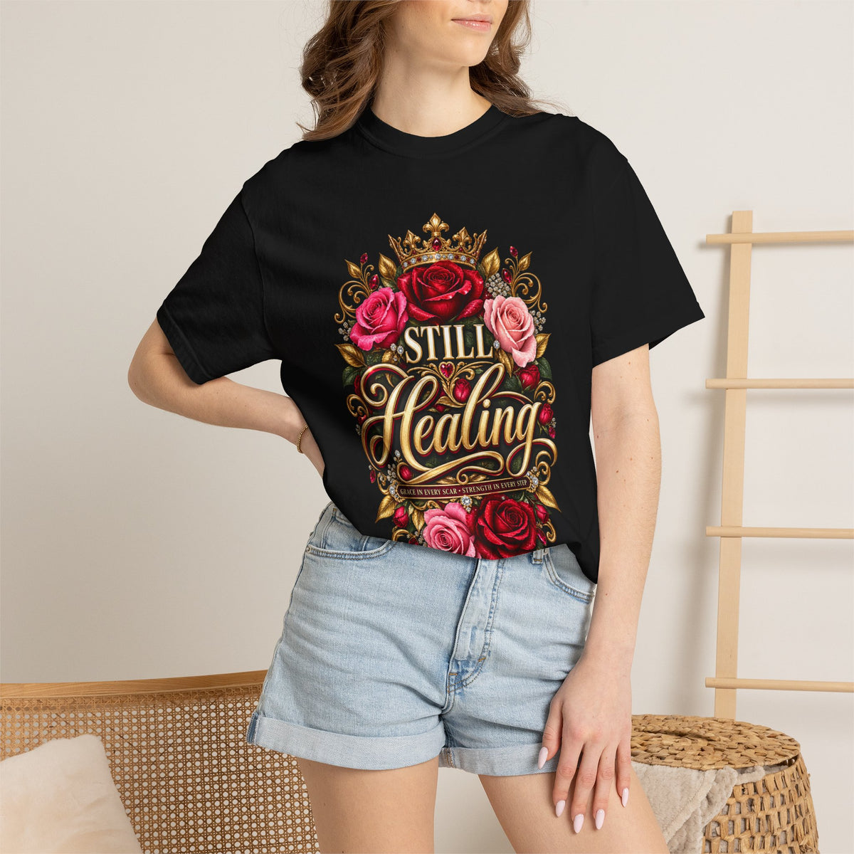 Still Healing T-Shirt – Floral Script Recovery Tee