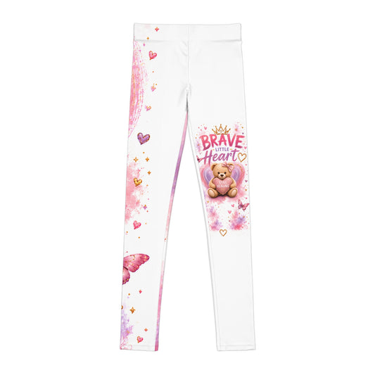 Youth Leggings - 'Brave Heart' Pink Teddy & Butterfly All-Over Print