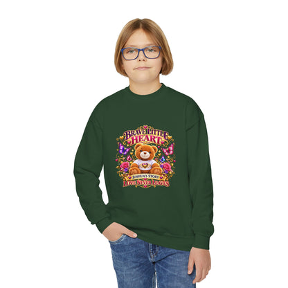 Brave Little Heart Youth Crewneck Sweatshirt — Cute Teddy Bear Floral Kids Pullover