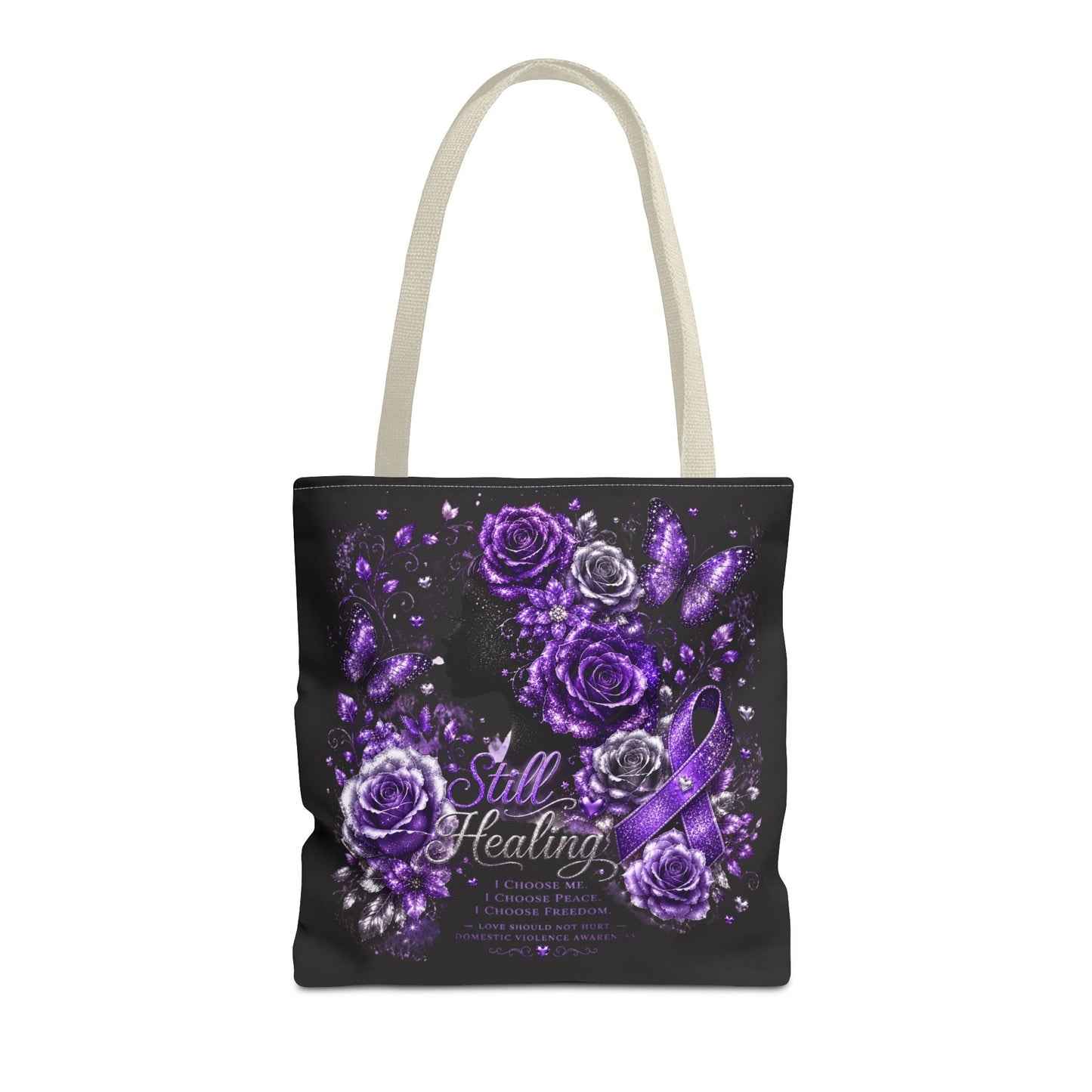 Purple Ribbon 'Still Healing' Floral Tote Bag