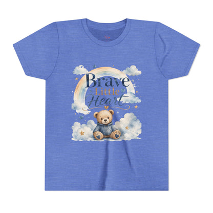 Brave Little Heart Youth Tee — Cute Teddy Rainbow Kids Shirt
