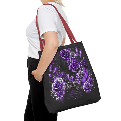 Purple Ribbon 'Still Healing' Floral Tote Bag