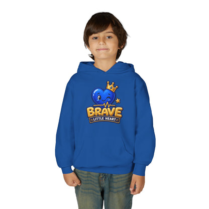 Youth Hoodie - "Brave Little Heart" Cute Blue Whale Crown Design