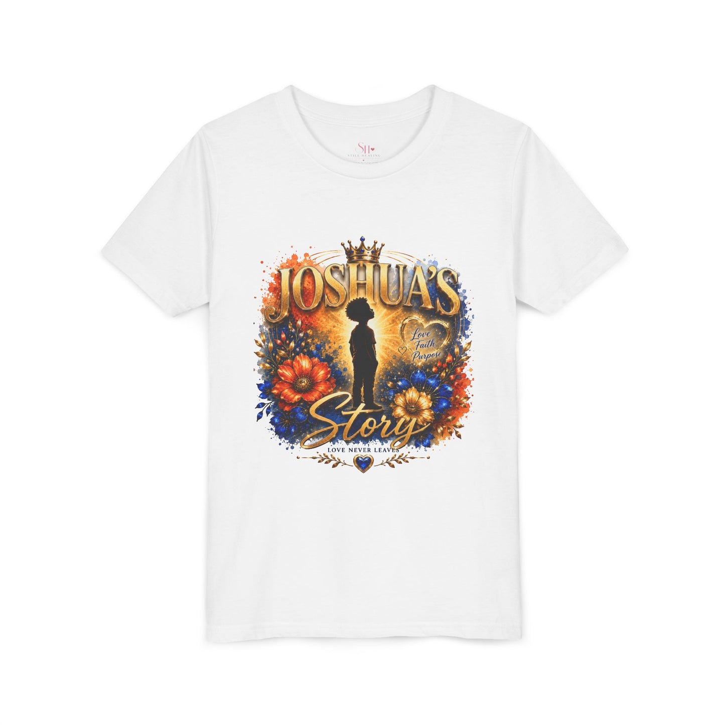 Joshua's Story Youth Tee — Inspirational Crowned Silhouette Floral Shirt