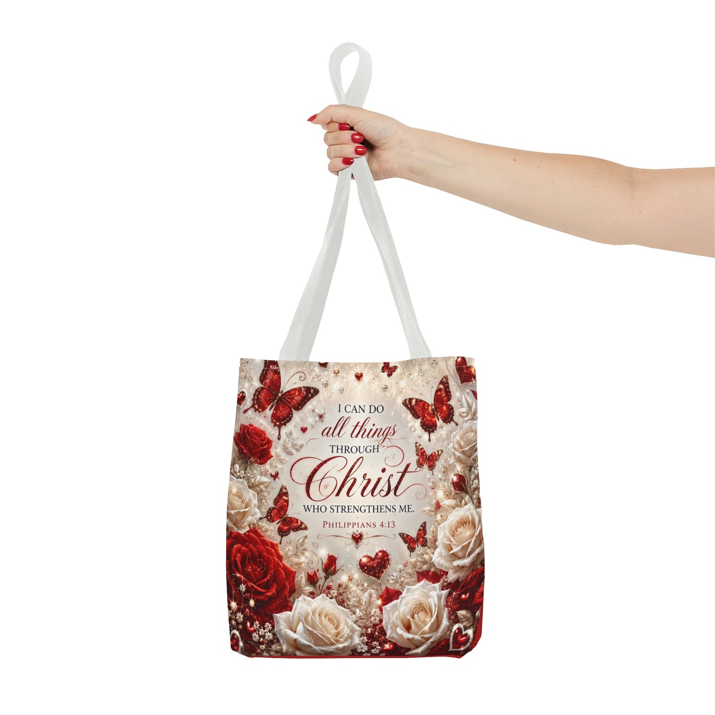 Christian Floral Tote Bag — "I Can Do All Things Through Christ" Philippians 4:13