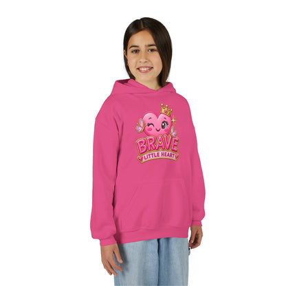 Youth Hoodie — "Brave Little Heart" Pink Heart Crown Kids Pullover
