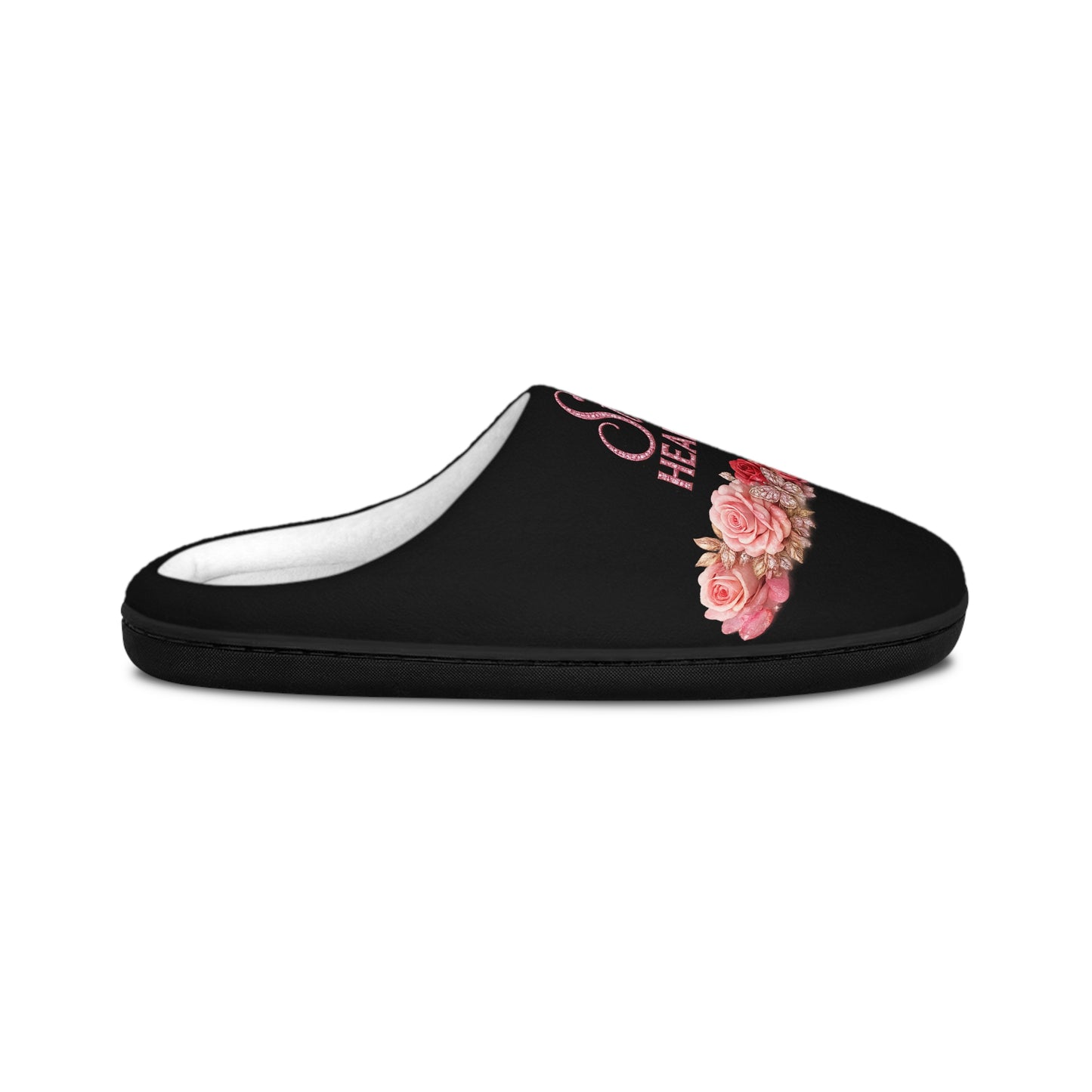 Slip-On Indoor Slippers — Soft Black Floral “Still Healing” Comfort Slides for Women