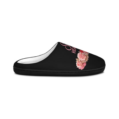 Slip-On Indoor Slippers — Soft Black Floral “Still Healing” Comfort Slides for Women