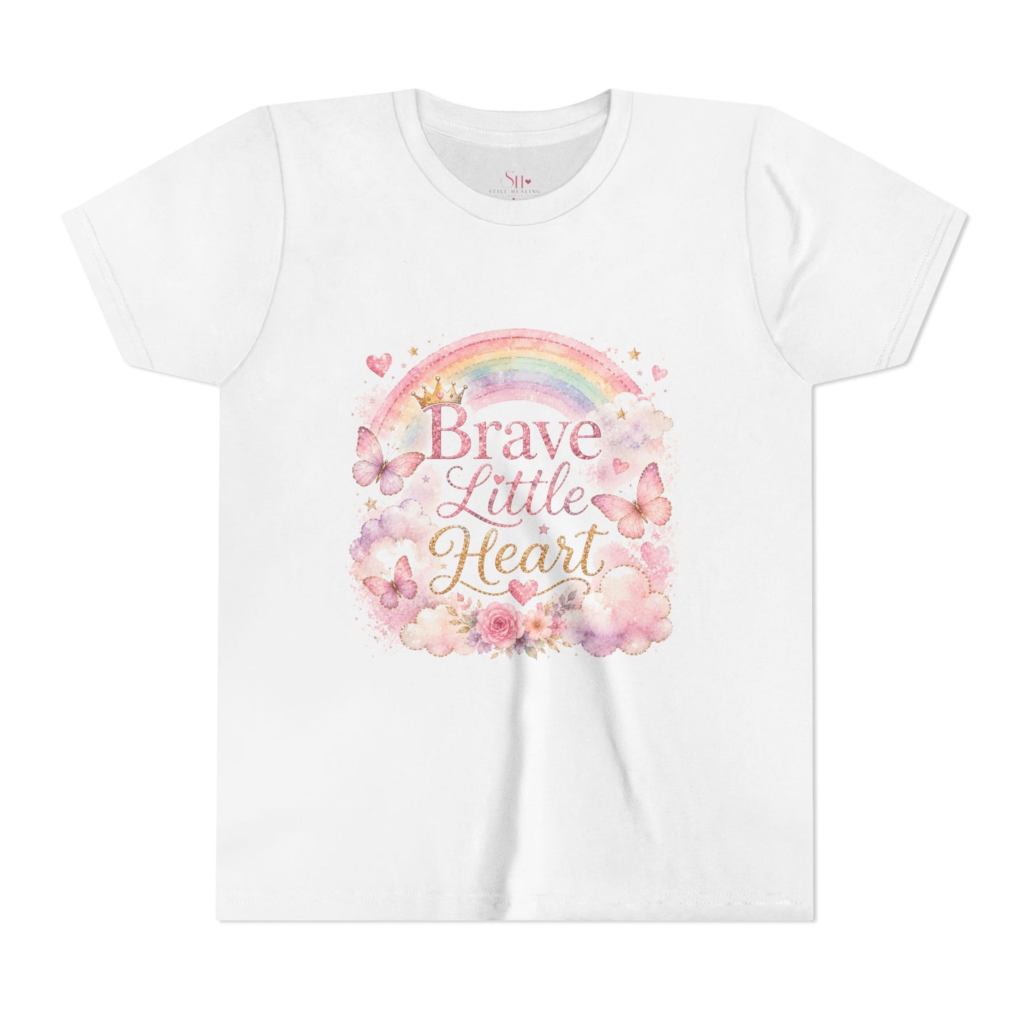 Brave Little Heart Youth Tee — Rainbow Butterflies Floral Kids Shirt