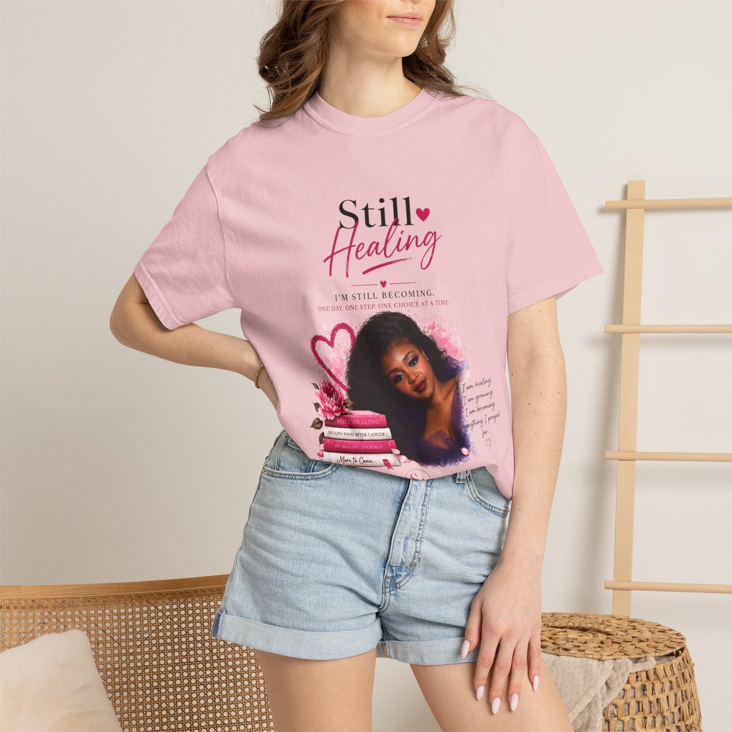 T-Shirt — "Still Healing" Inspirational Recovery Tee (Pink Floral)