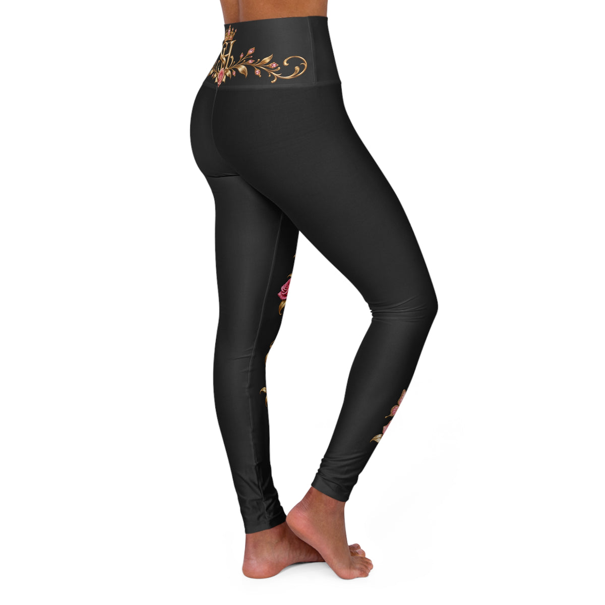 High-Waist Yoga Leggings — Vintage Floral “She’s Healed” Design