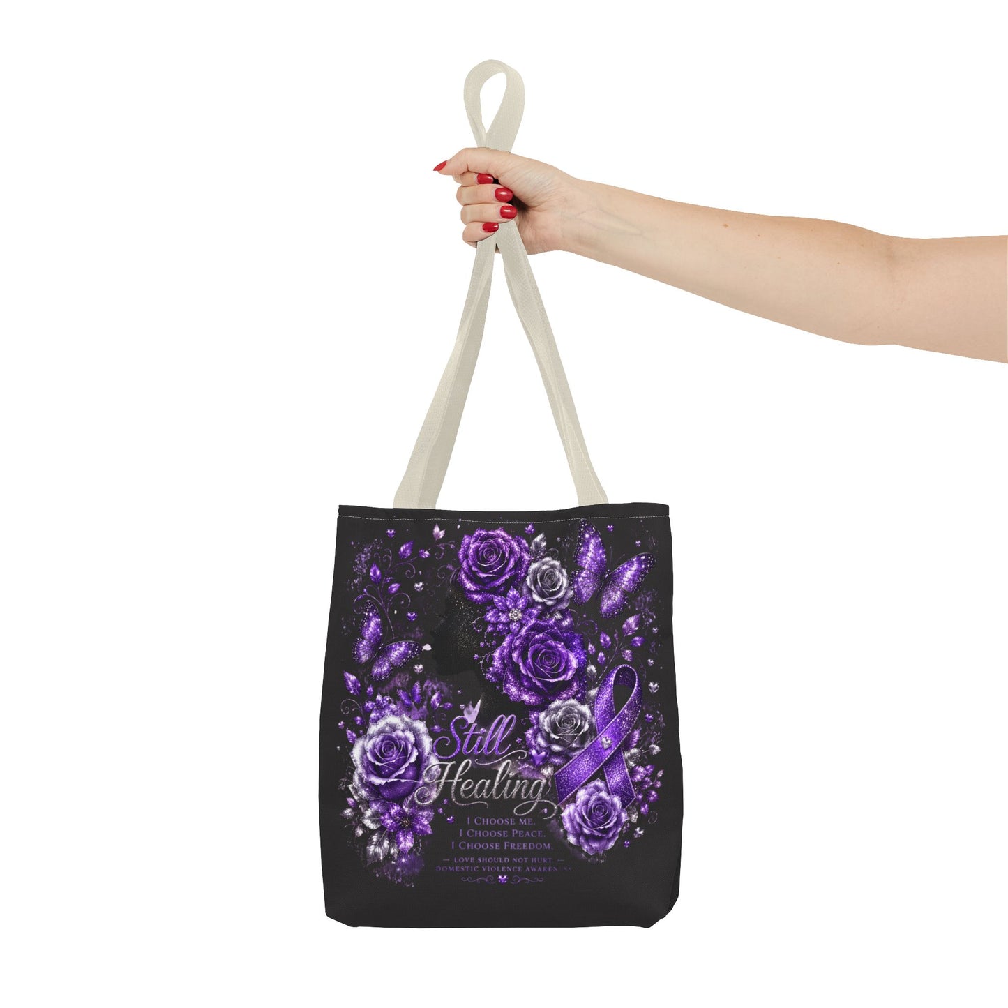 Purple Ribbon 'Still Healing' Floral Tote Bag