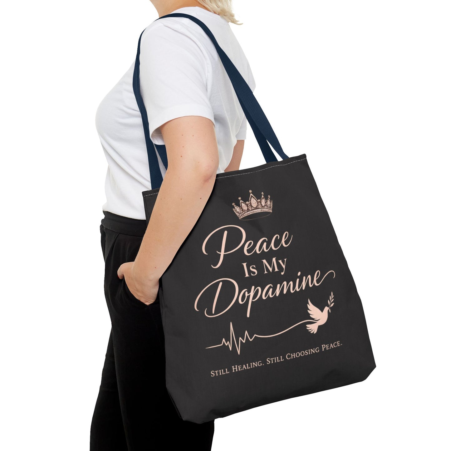 Peace Is My Dopamine Tote Bag — Inspirational Healing Canvas Tote