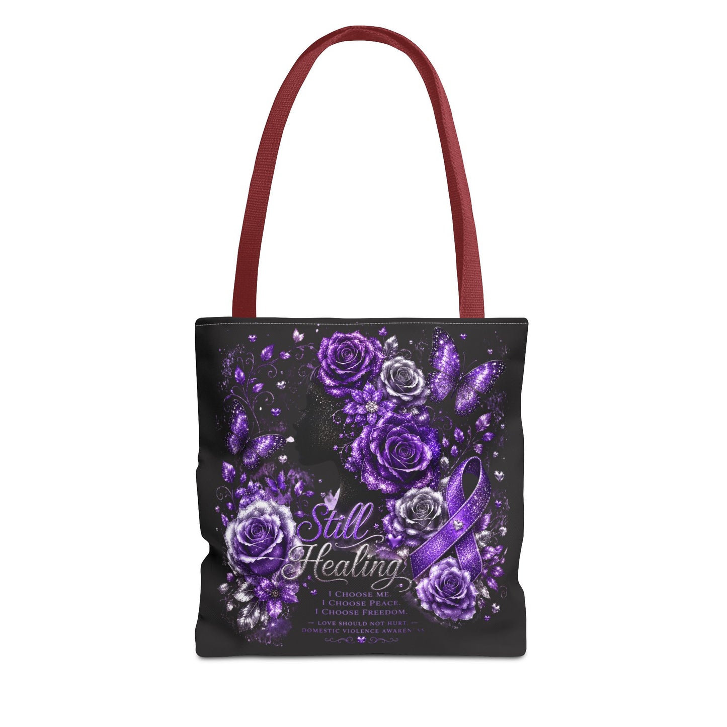 Purple Ribbon 'Still Healing' Floral Tote Bag