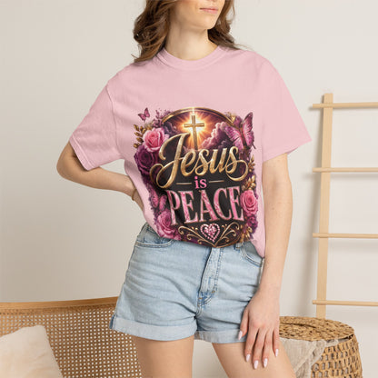 Christian T-Shirt — "Jesus is Peace" Floral Cross Tee