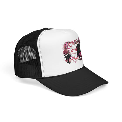Trucker Hat — "I Love You Don't Drive Me to a Grave" Pink Gothic Heart Design