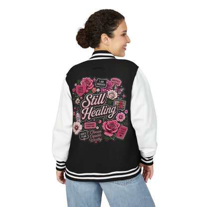 Still Healing Letterman Jacket — Pink Floral Varsity Jacket