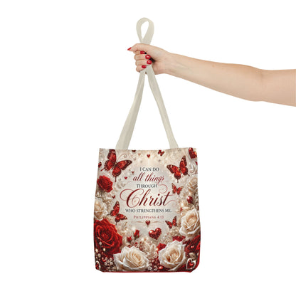 Christian Floral Tote Bag — "I Can Do All Things Through Christ" Philippians 4:13